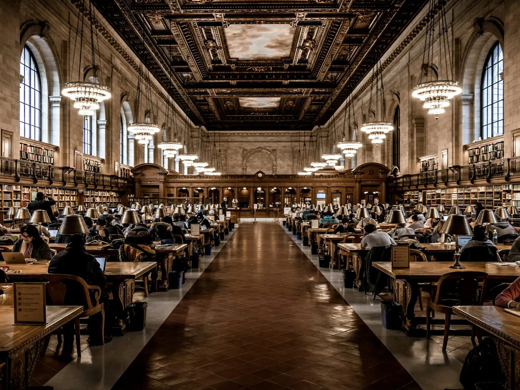 Grand library interior representing a South Dakota trust-law collection
