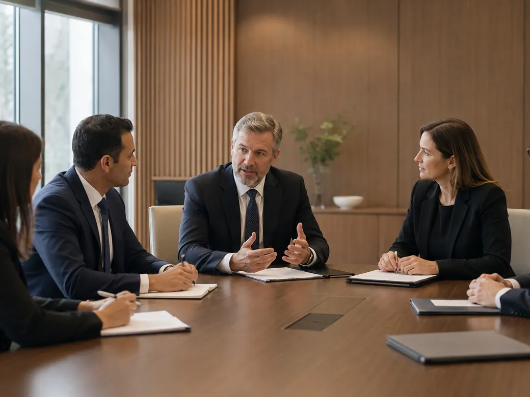 Fiduciary governance team meeting around a conference table